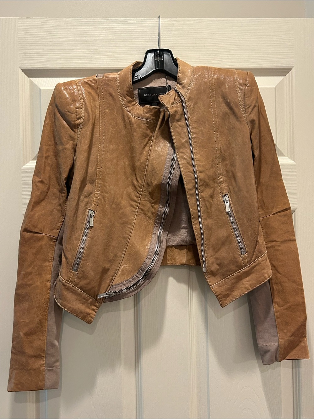 BCBGMaxAzria Cognac Suede Moto Jacket